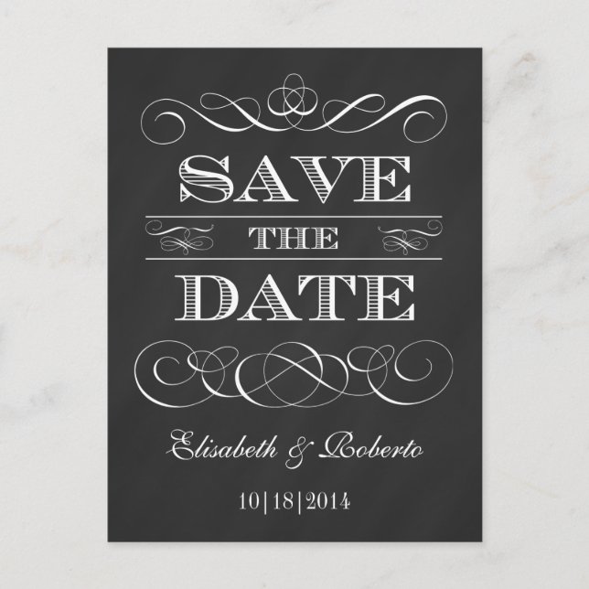 Save the Date Eleganter Vintager Chalkboard-Stil Ankündigungspostkarte (Vorderseite)