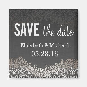 Save the Date - Eleganter Vintager dunkler SilberD Magnet