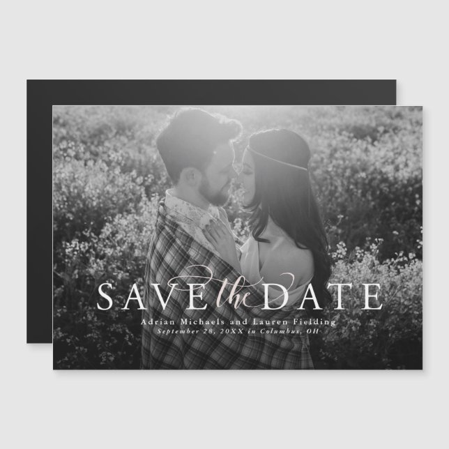 Save the Date elegantes Foto Magneteinladung (Vorne/Hinten)