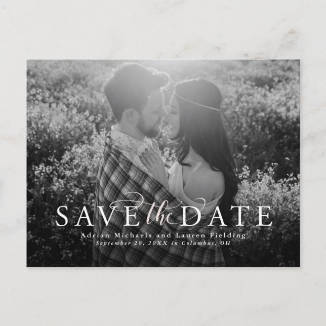 Save the Date elegantes Foto Postkarte (Vorderseite)