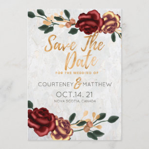 Save the Date - Elegantes Gold und Rote Rosen Einladung
