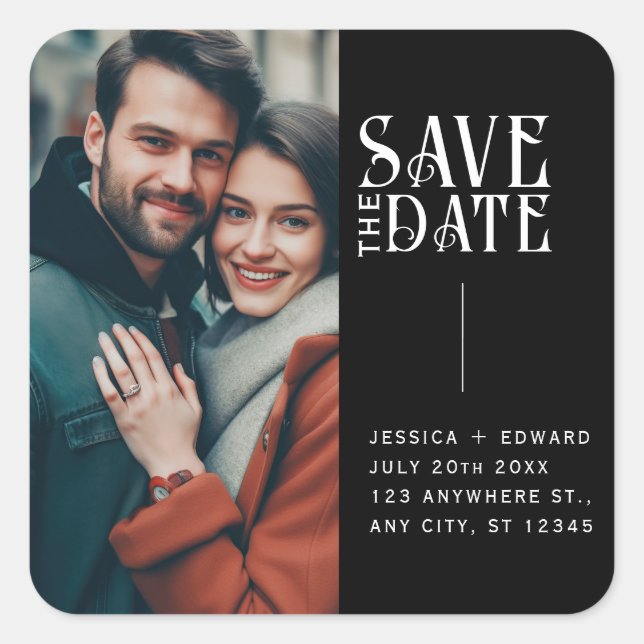 Save the Date Elegantes Minimal Modernes Script Fo Quadratischer Aufkleber (Vorderseite)