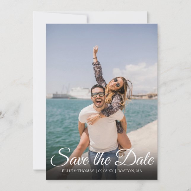 Save the Date Elegantes Script Foto Einfach Einladung (Vorderseite)
