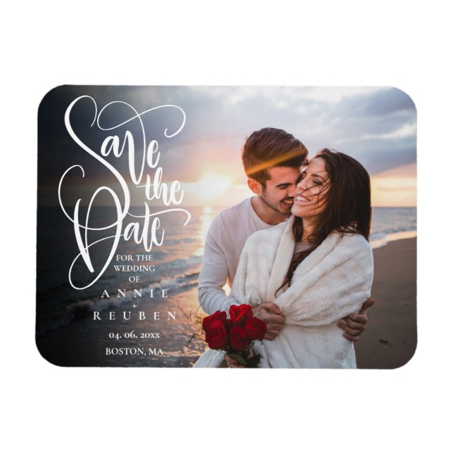 Save the Date Elegantes Script-Foto Magnet (Horizontal)
