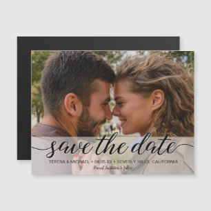 Save the Date Elegantes Script-Verlobung-Foto Magnetkarte