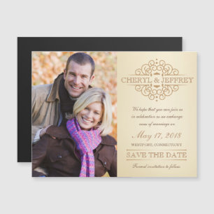 Save the Date Elegantes Scroll Vintage Hochzeit Fo Magneteinladung
