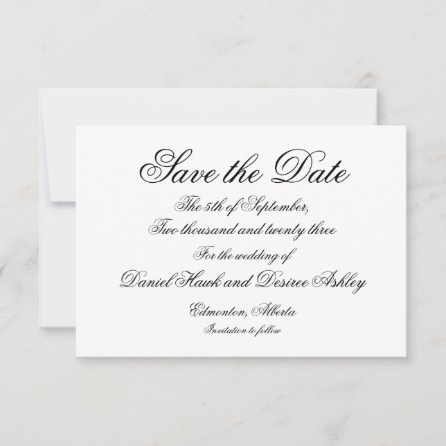 Save the Date Elegantes Skript - Formale Aufnahme Mitteilungskarte (Vorderseite)