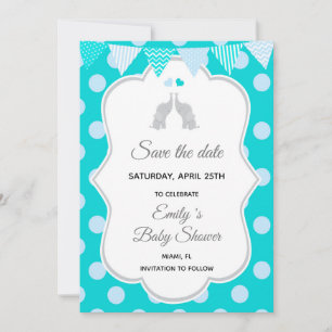 Save the Date Elephant Aquamarin Blue Polka Dots