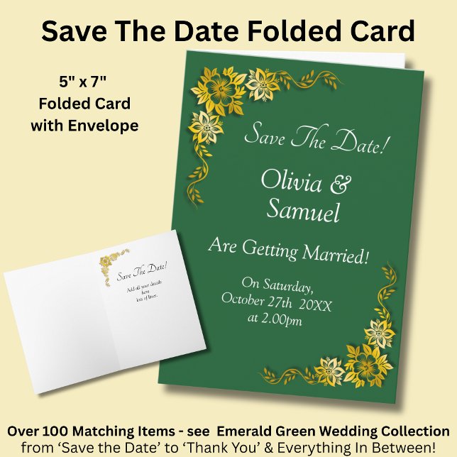 Save The Date - Emerald Green & Gold Karte (Von Creator hochgeladen)
