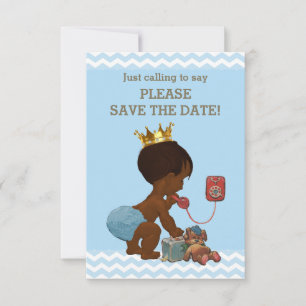 Save the Date Ethnic Prince on Phone Gray Blue