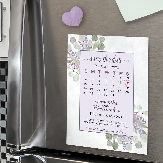 Save the Date Eucalyptus Lavender Calendar Magnet (Von Creator hochgeladen)