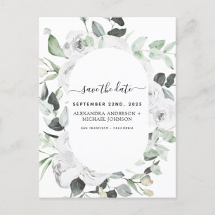 Save the Date Eucalyptus White Floral Postkarte