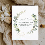 Save the Date Eukalyptus Greenery Succulent Ankündigungspostkarte<br><div class="desc">Eukalyptus Greenery Sukkulente Botanische Frühjahrskarte Hochzeit Save the Date Karte auf weißem Hintergrund - beinhaltet eine wunderschöne und elegante Schrift-Typografie mit modernen botanischen Blätter und Grün für die besondere Hochzeitstagsfeier.</div>