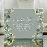 Save the Date Eukalyptus Greenery Succulent Ankündigungspostkarte<br><div class="desc">Eukalyptus Greenery Sukkulente Botanische Frühjahrskarte Hochzeit Save the Date Karte auf weißem Hintergrund - beinhaltet eine wunderschöne und elegante Schrift-Typografie mit modernen botanischen Blätter und Grün für die besondere Hochzeitstagsfeier.</div>