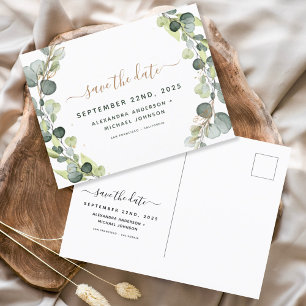 Save the Date Eukalyptus Greenery Succulent Ankündigungspostkarte