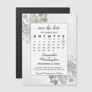 Save the Date Eukalyptus Lavender Kalender weiß Magnetkarte