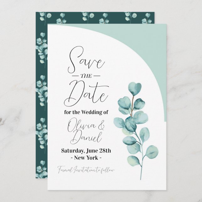 Save the Date Eukalyptus Wedding Blätter Spring (Vorne/Hinten)
