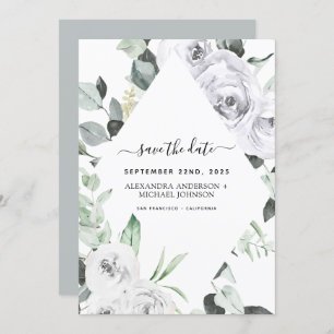 Save the Date Eukalyptus Weiße Rose Einladung