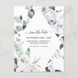 Save the Date Eukalyptus White Floral Postc Postkarte