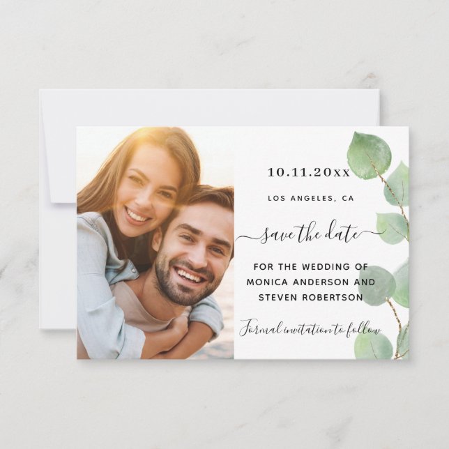 Save the Date Eukalyptusgrün Foto Hochzeit (Vorderseite)