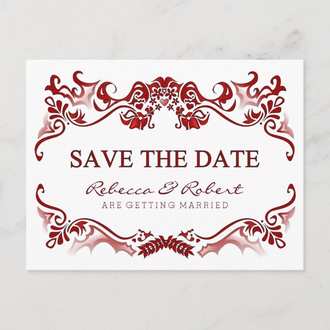 Save the Date Extravagante GrenzValentine Rote Pos Ankündigungspostkarte (Vorderseite)