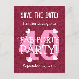 Save the Date FAB 40 Geburtstagsparty V09 WINE RED Ankündigungspostkarte