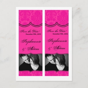Save the Date Favoriten für Hot Pink Bla Damask bu Ankündigungspostkarte