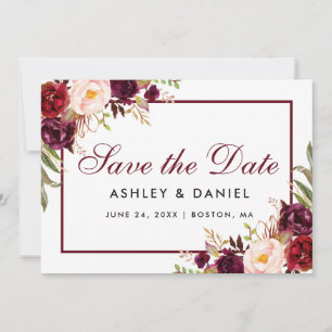 Save the Date Floral Burgundy