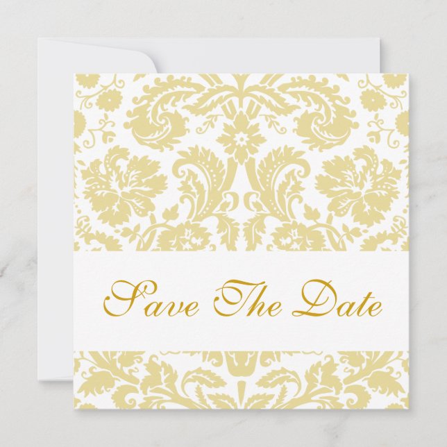 Save the Date Floral Creme White Damask (Vorderseite)