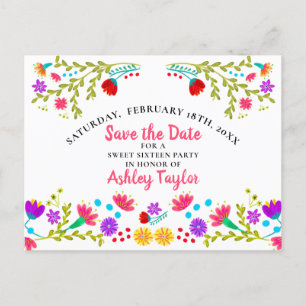 Save the Date Floral Mexikanische Fiesta Weiß Swee Ankündigungspostkarte