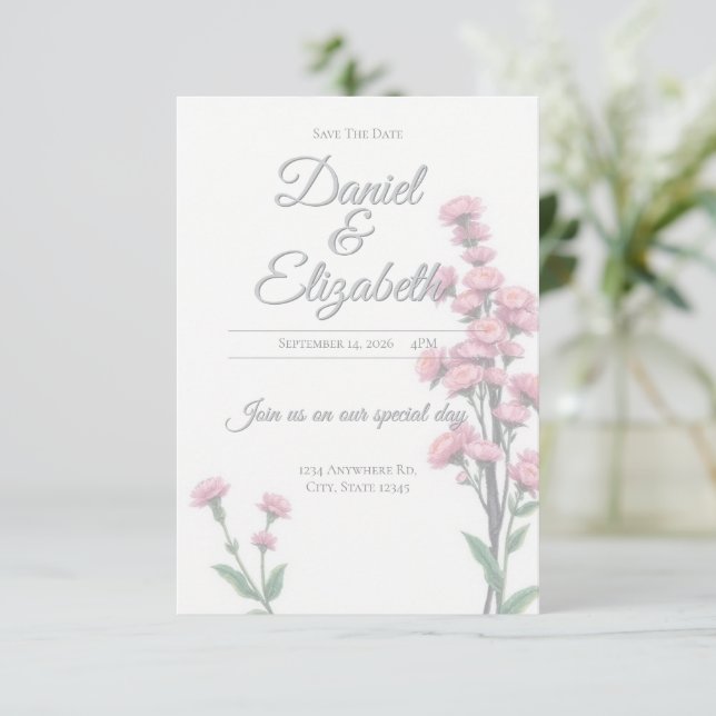 Save The Date floral wedding invitation (Stehend Vorderseite)