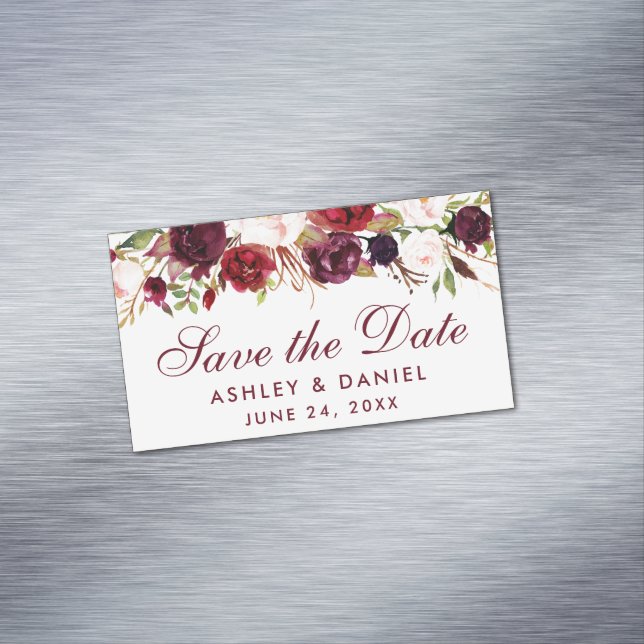 Save The Date Florale Burgunder Mini Magnet (Beispiel)