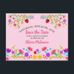 Save the Date florales mexikanisches Fiesta Pink Ankündigungspostkarte<br><div class="desc">Save the Date Postcard, die Sie zu jedem Anlass anpassen können, um Anzug. Das Blumendesign besticht durch eine Fülle hübscher mexikanischer Fiesta-Blume mit süßer Typografie in Rosa und rosa Hintergrund. Die Vorlage ist für Sie Set, um die Postkarte mit Ihrem besonderen Datum, Ihrem Anlass und Ihrem Namen zu personalisieren, sowie...</div>