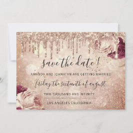 Save the Date Florals Rose Glitzer Tropfens Marsal