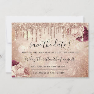 Save the Date Florals Rose Glitzer Tropfens Marsal