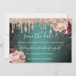Save the Date Florals Rose Gold Tropfen Aquamarin