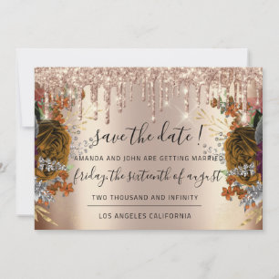 Save the Date Florals Rose Gold Tropfens Brown