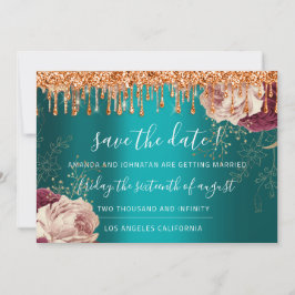 Save the Date Florals Rose Kupfer Tropfen Aquamari