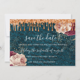 Save the Date Florals Rose Kupfer Tropfen Aquamari