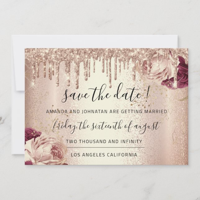 Save the Date Florals Rose Mint Tropfens Marsala (Vorderseite)