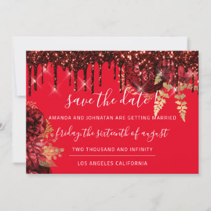 Save the Date Florals Rose Tropfen Burgundy Red