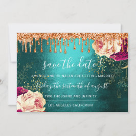 Save the Date Florals Rose Wreath Orange Tropfen