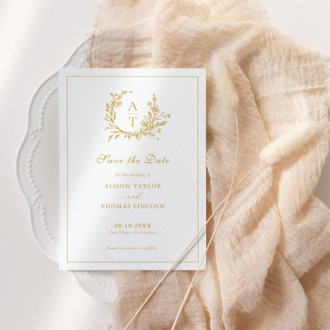 Save the Date Formal Wappen Gold Script Card Einladung (Von Creator hochgeladen)