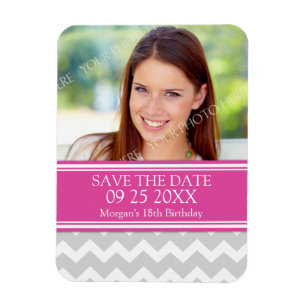 Save the Date Foto Birthday Magnet Grau Zickzack