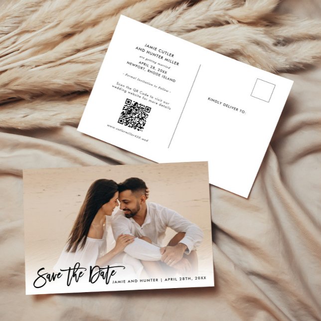 Save the Date Foto Brush Script Ankündigungspostkarte (Von Creator hochgeladen)