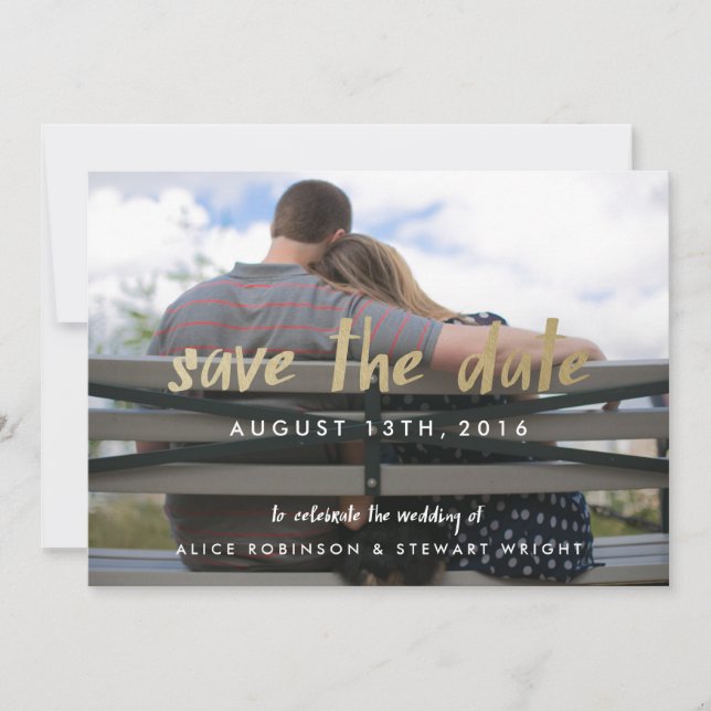 Save the Date Foto Card Gold Foil Hipster (Vorderseite)