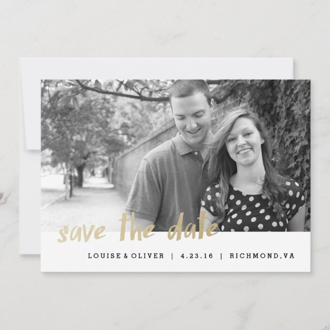 Save the Date Foto Card Gold Foil Hipster (Vorderseite)