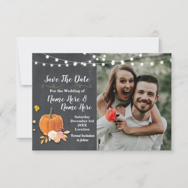 Save the Date Foto Chalk Pumpkin Foto Hochzeit (Vorderseite)