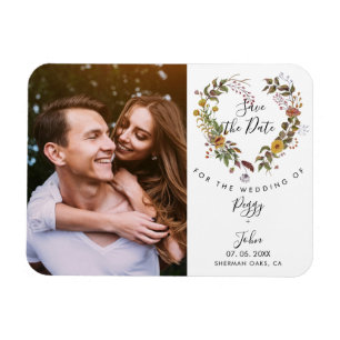Save the Date Foto Elegant Floral Love Heart Magnet