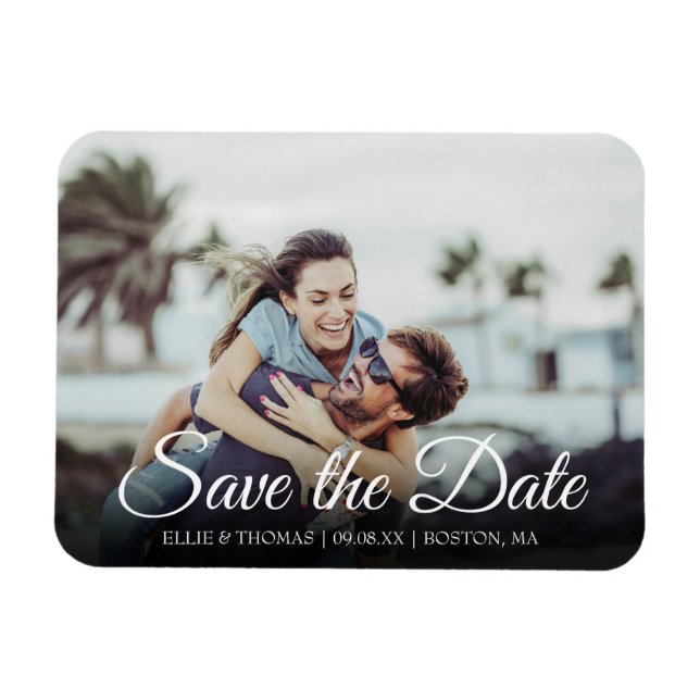 Save the Date Foto Elegantes Skript Einfach Magnet (Horizontal)